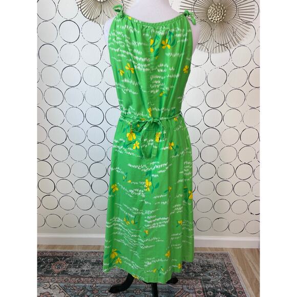 VTG Malia Honolulu Womens Hawaiian Dress Green Yellow Colorful Floral Retro - Picture 3 of 14